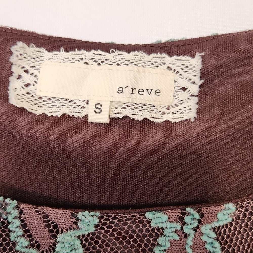 A"reve Anthropologie Womens Brown Turquoise Floral Lace Long Sleeve Lined Mini S - Picture 14 of 16